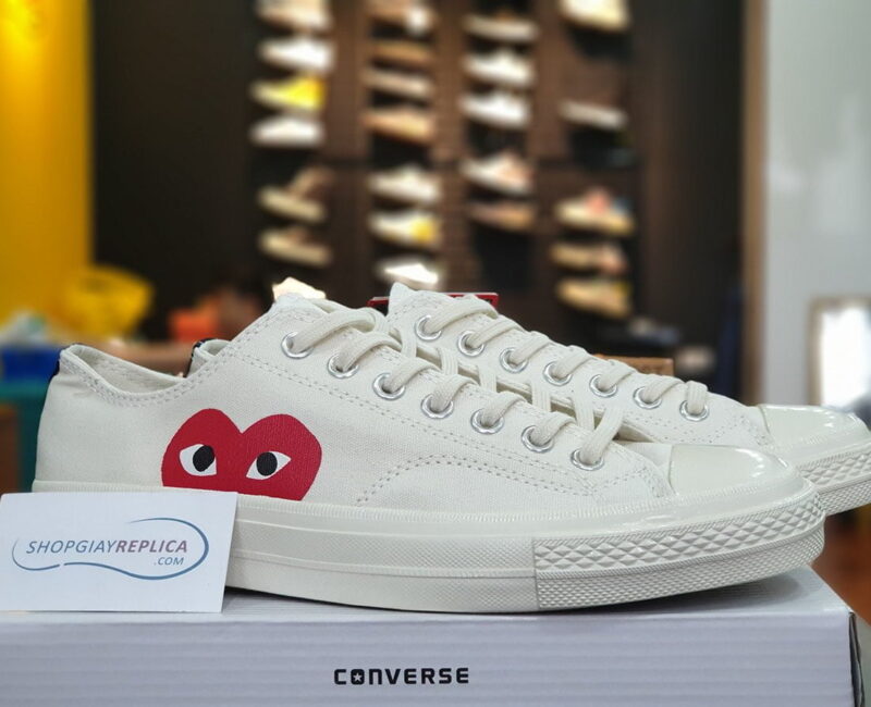 giày converse tim thấp trắng replica