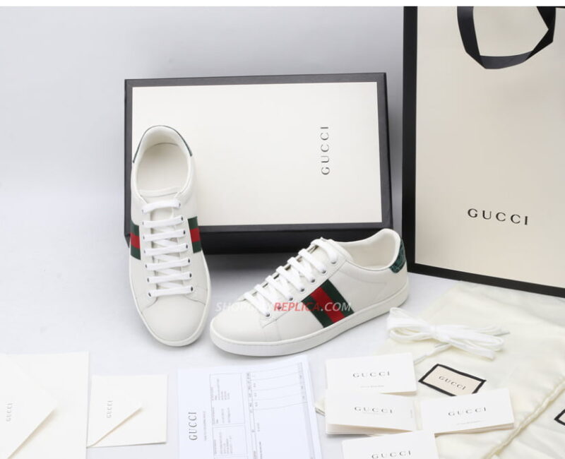 Giày Gucci Ace Leather Sneaker With Green Crocodile Like Auth