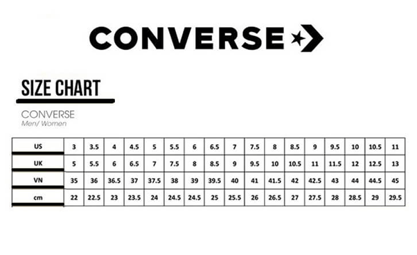 Bảng size sneaker Converse