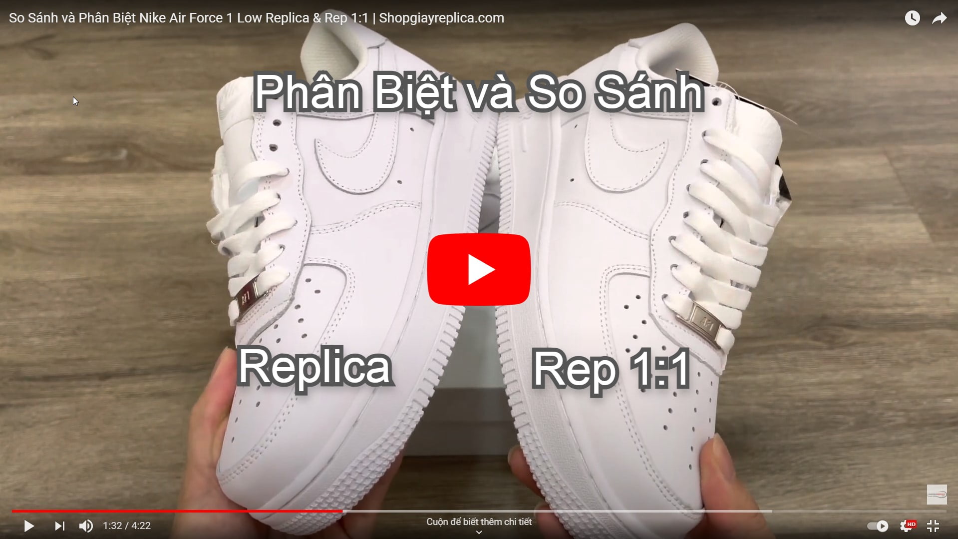 video so sánh nike air force 1 full white