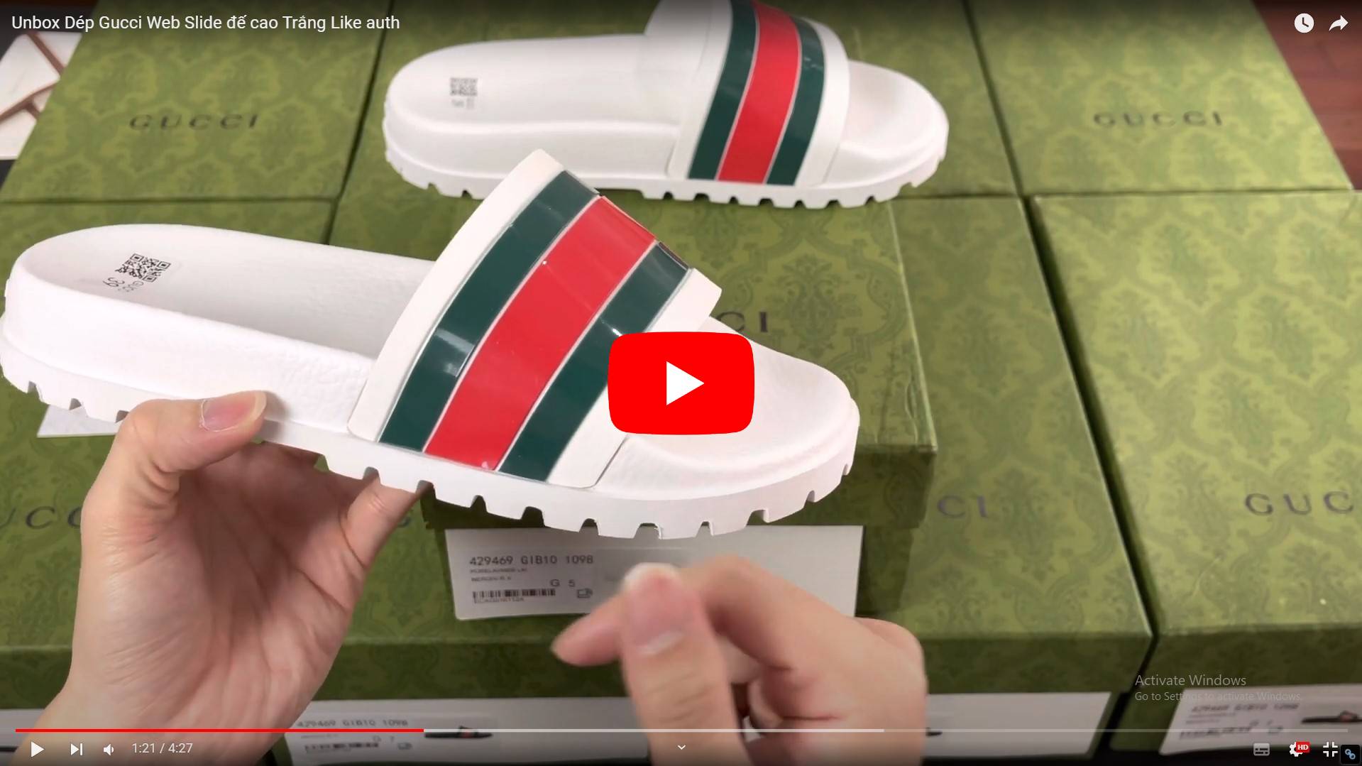 Video Dép Gucci Web Slide Sandal White Like Auth