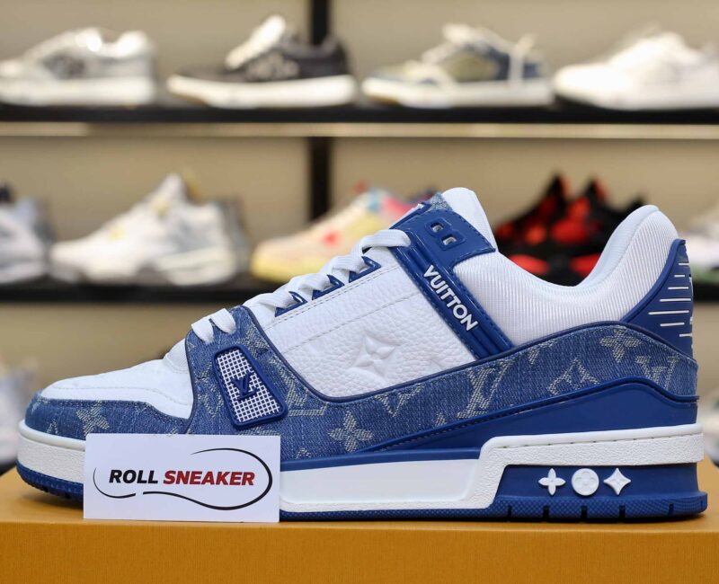 Giày Louis Vuitton LV Trainer Monogram Denim White Blue Like Auth