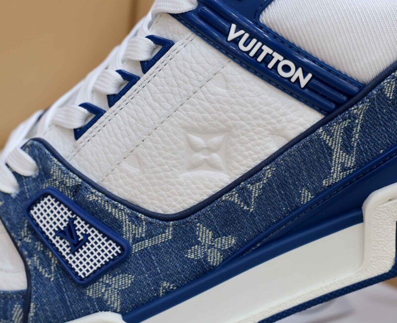 Giày Louis Vuitton LV Trainer Monogram Denim White Blue Like Auth