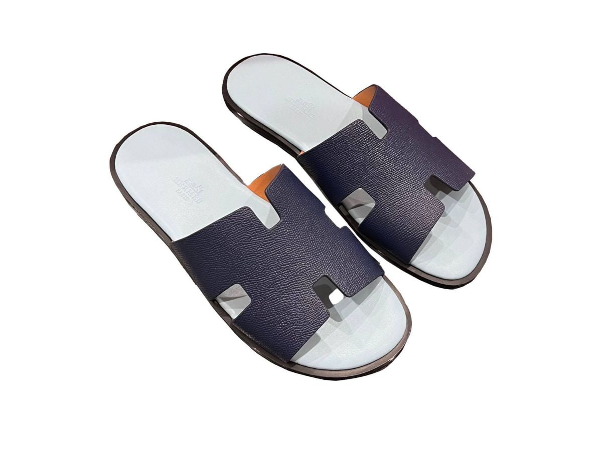Dép Hermes da Epsom (Sần) Xanh Navy Siêu Cấp