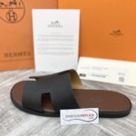 Dép Hermes Nam da Epsom (Sần) Màu Đen đế Nâu