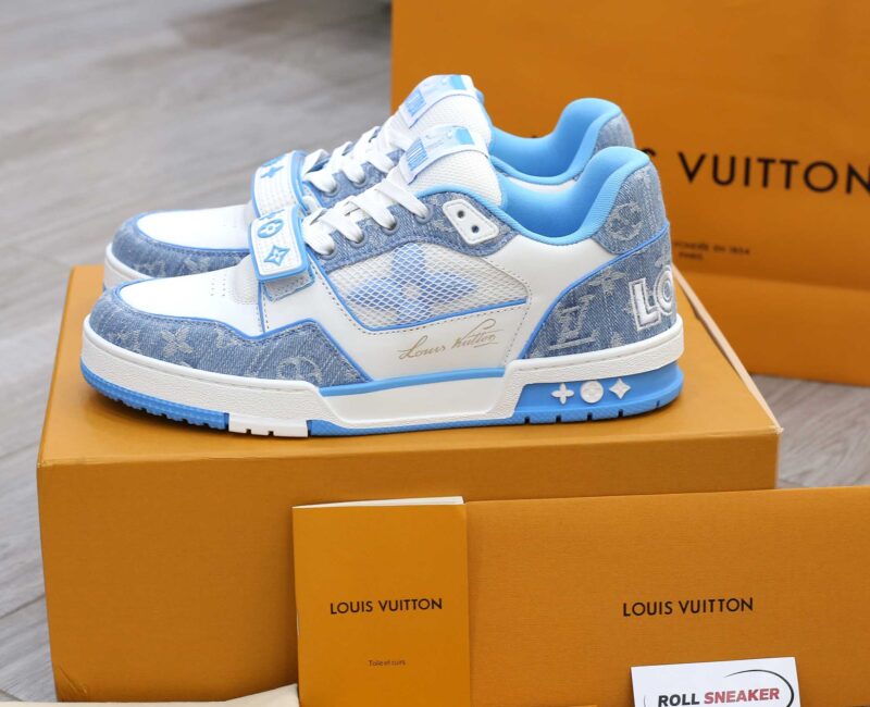Giày Louis Vuitton Lv Trainer Monogram Denim Blue quai Velcro Like Auth