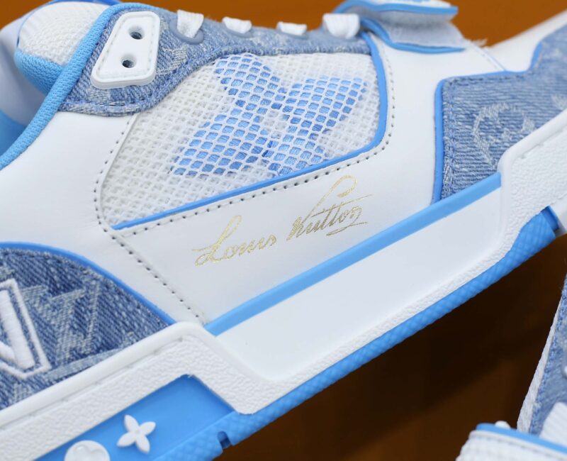 Giày Louis Vuitton Lv Trainer Monogram Denim Blue Xanh quai Velcro Like Auth