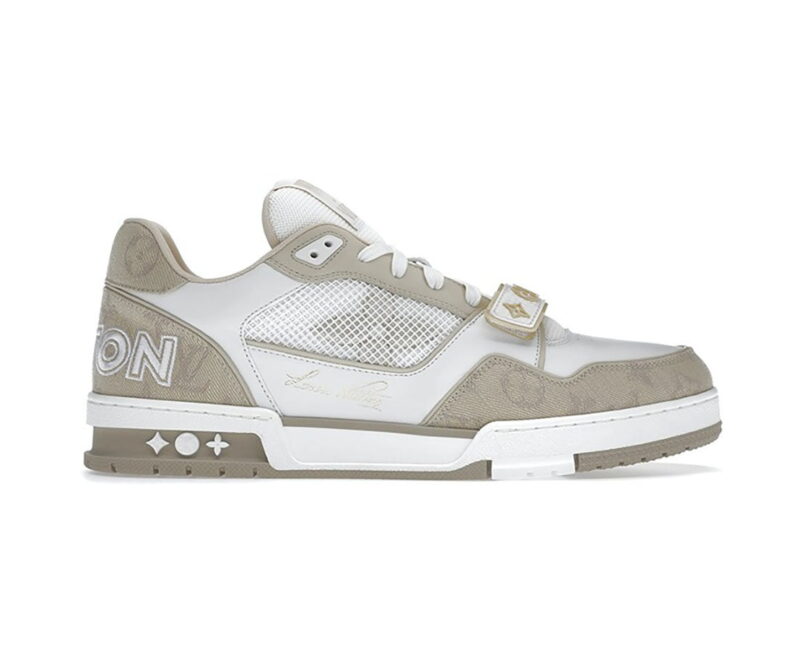 Giày Louis Vuitton Trainer Monogram Denim Beige quai Velcro Like Auth