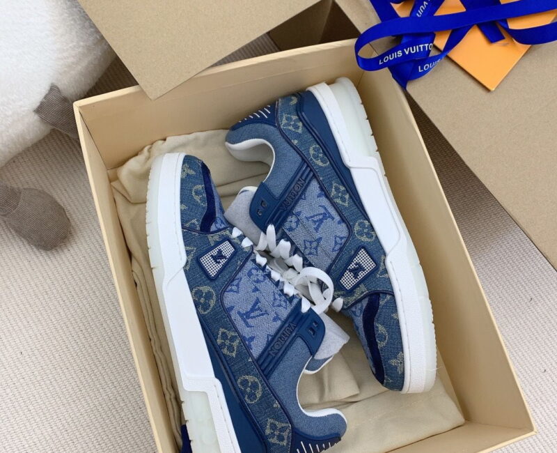 Giày Louis Vuitton LV Trainer Monogram Denim Blue Like Auth