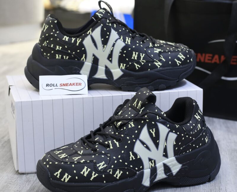 Giày MLB BigBall Chunky Saffiano Diamond Monogram New York Yankees Black Like Auth