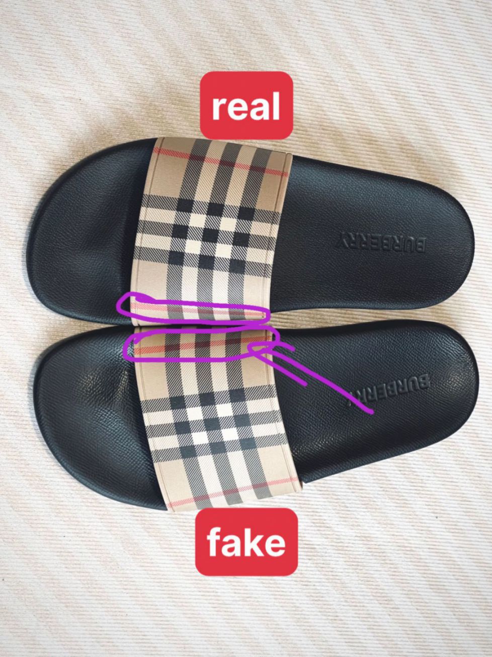 cách nhận biết dép burberry chính hãng và like auth qua màu sắc