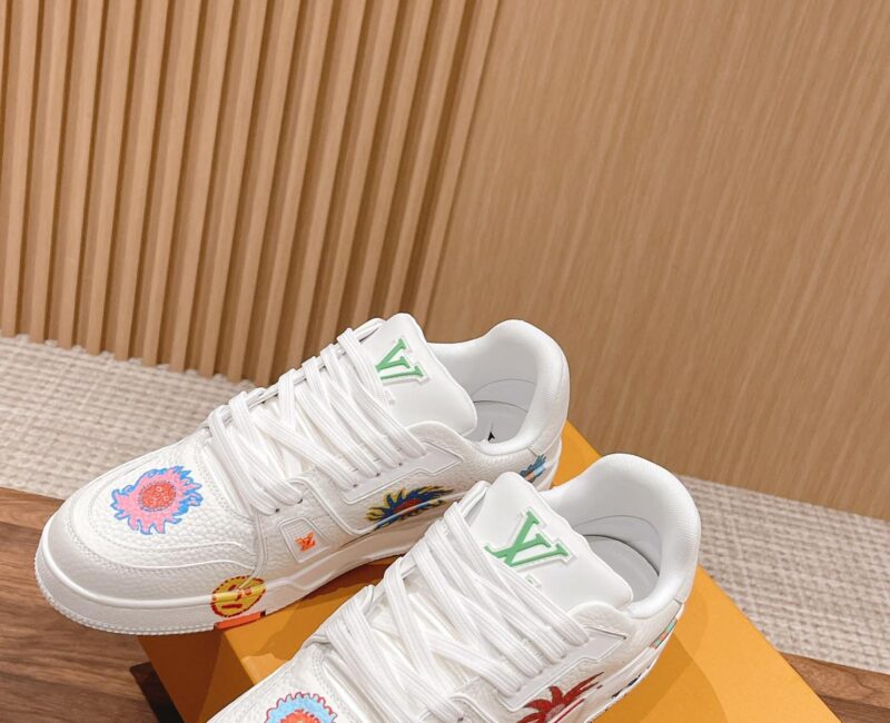 Giày Louis Vuitton x Yayoi Kusama Trainer White Print Best Quality