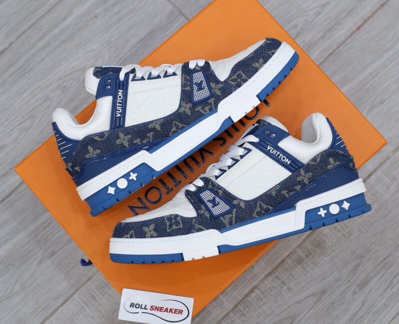 Louis Vuitton LV Trainer Monogram Denim White Blue Like Auth
