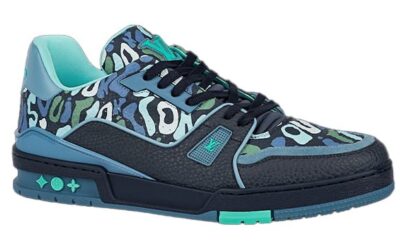Giày Louis Vuitton Lv Trainer #54 Navy Blue Camouflage Printed Canvas Chuẩn 99% Auth