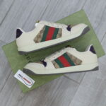 Giày Gucci Screener Leather and GG-Supreme gót Tím Like Auth
