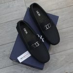 Giày Lười Dior Moca Black Calfskin Logo CD Bạc