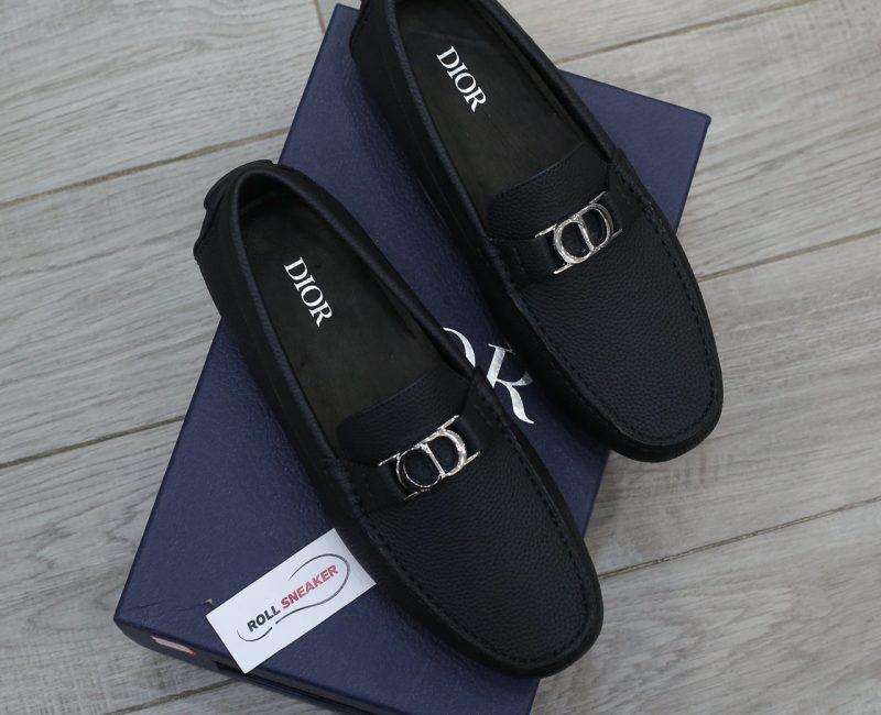 Giày Lười Dior Moca Black Calfskin Logo CD Bạc