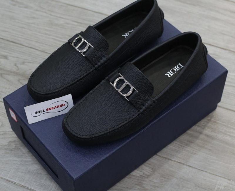 Giày Lười Dior Moca Black Calfskin Logo CD Bạc