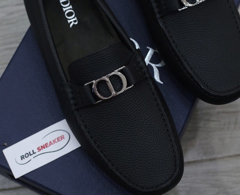 Giày Lười Dior Moca Black Calfskin Logo CD Bạc