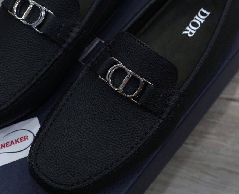 Giày Lười Dior Moca Black Calfskin Logo CD Bạc