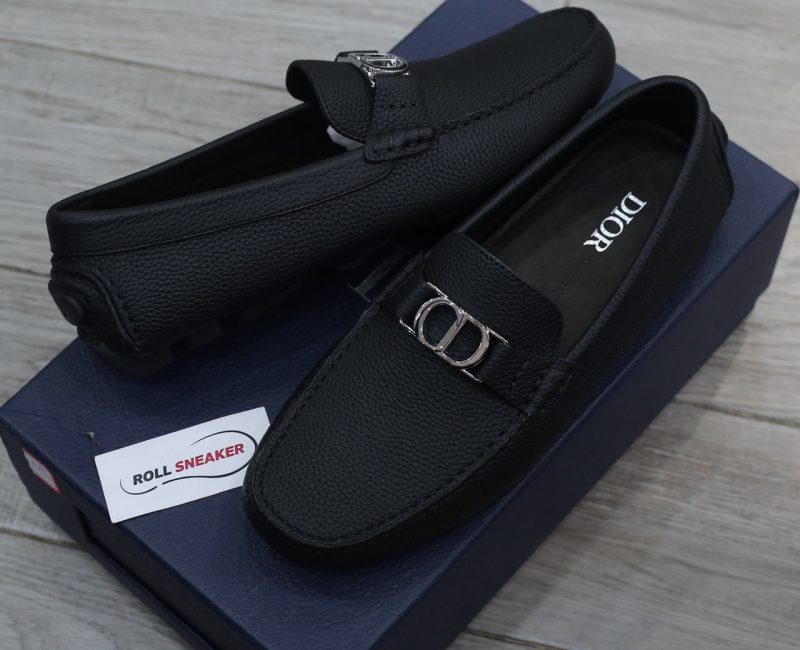 Giày Lười Dior Moca Black Calfskin Logo CD Bạc